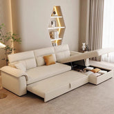 Contemporary L-shape layout with USB ports – sofa cum bed design + convertible couch sleeper + Beige fabric